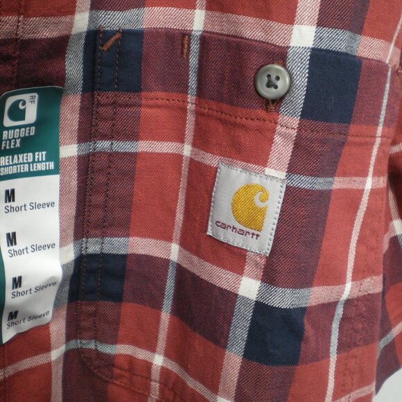 Carhartt Short Sleeve Button Down Red/Navy/White Plaid Casual Shirt, Size Med - Picture 2 of 7